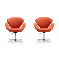 Manhattan Comfort 2-AC038-OR Raspberry Orange and Polished Chrome Wool Blend Adjustable Swivel Chair (Set of 2)
